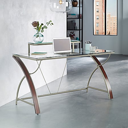 Realspace Axley 55 W Glass Computer Desk Cherry Silver