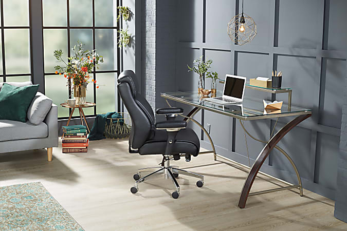 Realspace Axley 55 W Glass Computer Desk CherrySilver Office Depot