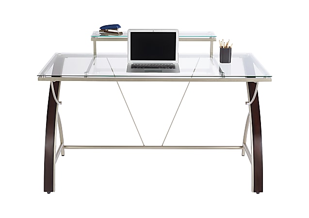 Realspace Axley 55 W Glass Computer Desk CherrySilver - ODP