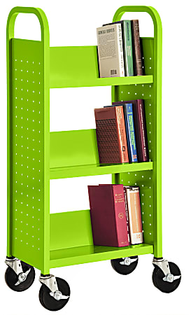 Sandusky® Book Truck, Single-Sided With 3 Sloped Shelves, 46"H x 18"W x 14"D, Lime Green