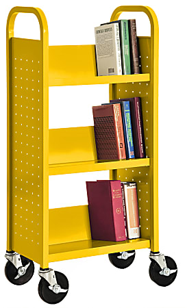 Sandusky® Book Truck, Single-Sided With 3 Sloped Shelves, 46"H x 18"W x 14"D, Yellow