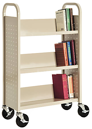 Sandusky® Book Truck, Single-Sided With 3 Sloped Shelves, 46"H x 28"W x 14"D, Putty