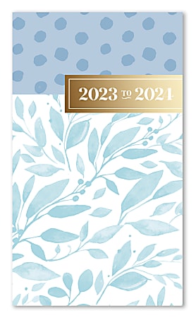 2023-2024 Office Depot® Brand Fashion Monthly Academic Planner, 3-1/2" x 6", Leaves Blue, July 2023 to June 2024, NS35622L