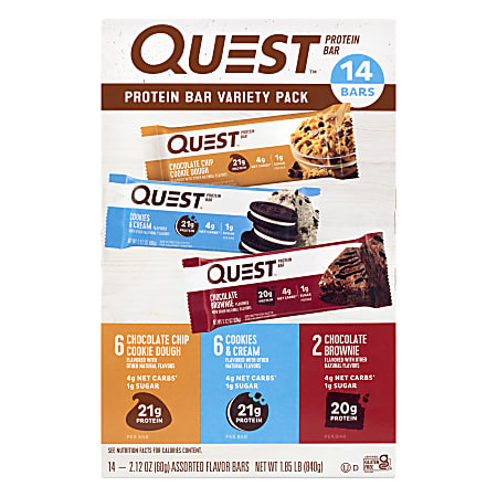 Quest Gluten Free Protein Bar Variety Pack, 2.12 oz, Total Qty 14