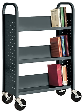 Sandusky® Book Truck, Single-Sided With 3 Sloped Shelves, 46"H x 32"W x 14"D, Charcoal