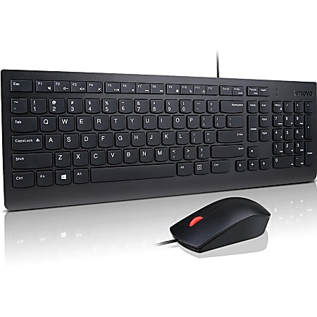 Lenovo Essential Wired Keyboard and Mouse Combo - US English - USB Membrane Cable - English (US) - Black - USB Cable - Optical - 1000 dpi - Scroll Wheel - Black