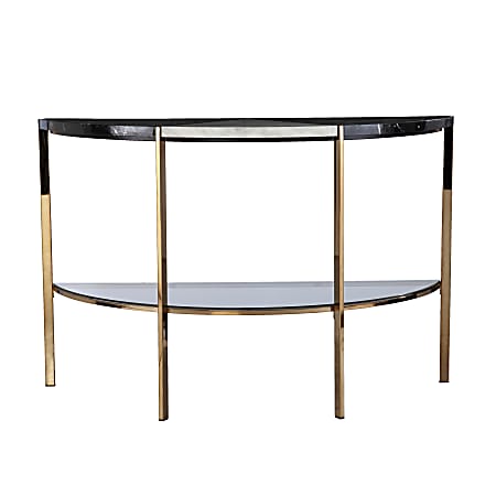 SEI Cortinada Demilune Console Table, 29"H x 44"W x 17"D, Black/White/Gold