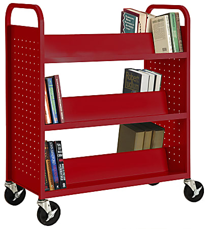 Sandusky® Book Truck, Double-Sided With 6 Sloped Shelves, 46"H x 39"W x 19"D, Red