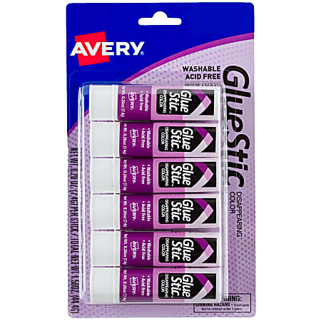 Avery® Glue Stic Disappearing Color Permanent Glue Sticks, Pack Of 6