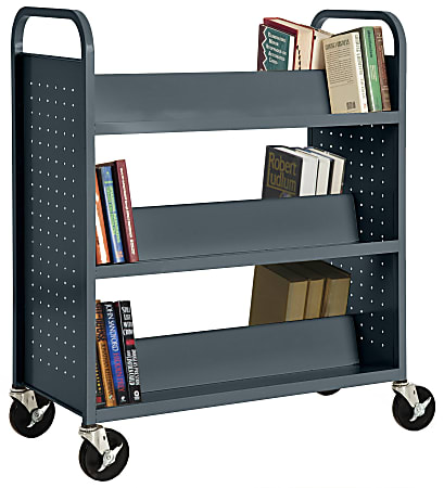 Sandusky® Book Truck, Double-Sided With 6 Sloped Shelves, 46"H x 39"W x 19"D, Charcoal