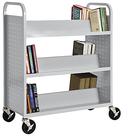 Sandusky® Book Truck, Double-Sided With 6 Sloped Shelves, 46"H x 39"W x 19"D, Dove Gray