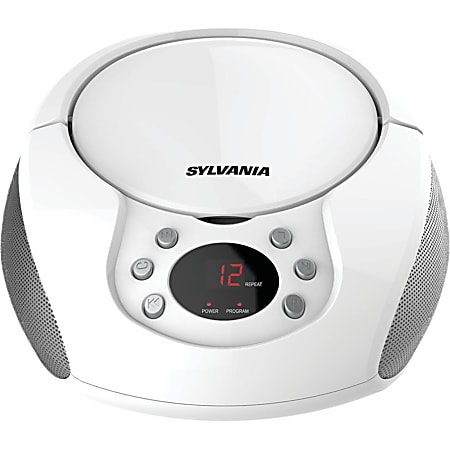 Sylvania Portable CD Radio Boombox - 1 x Disc - White - 20 Programable Tracks - CD-DA - Auxiliary Input