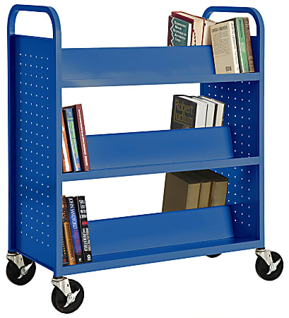 Sandusky® Book Truck, Double-Sided With 6 Sloped Shelves, 46"H x 39"W x 19"D, Blue