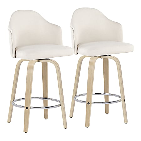 LumiSource Ahoy Fabric Counter Stools, Cream/Chrome/Natural, Set Of 2 Stools