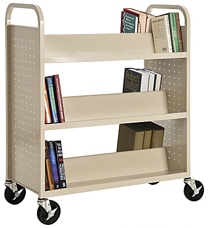 Sandusky® Book Truck, Double-Sided With 6 Sloped Shelves, 46"H x 39"W x 19"D, Putty