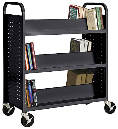 Sandusky® Book Truck, Double-Sided With 6 Sloped Shelves, 46"H x 39"W x 19"D, Black
