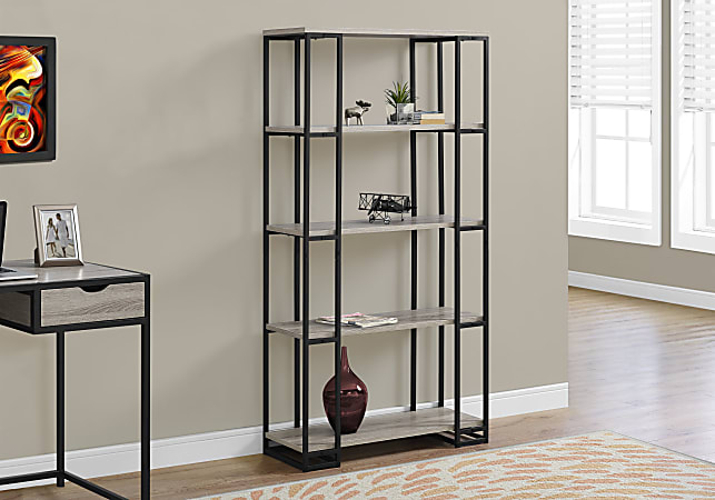 Monarch Specialties 4-Shelf Contemporary Metal Bookcase, Dark Taupe/Black