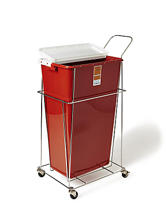 Medline Rolling Trolley Cart, For 18-Gallon Sharps Containers, 47"H x 16"W x 24"D, Chrome