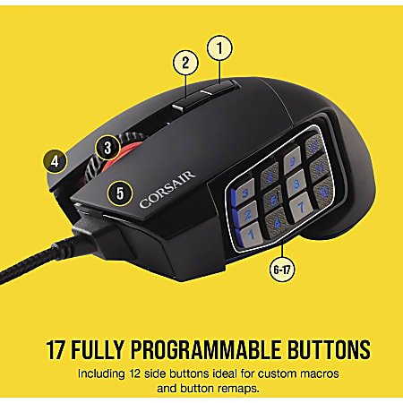Corsair Scimitar RGB Elite Gaming Mouse Optical Cable 18000 dpi Scroll Wheel 17 Buttons Office Depot