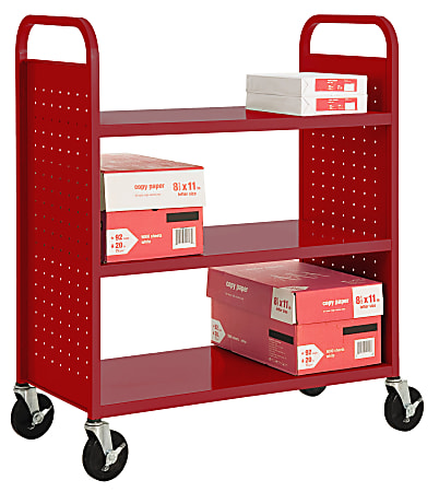 Sandusky® Book Truck, Double-Sided With 3 Flat Shelves, 46"H x 39"W x 19"D, Red