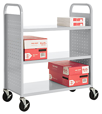 Sandusky® Book Truck, Double-Sided With 3 Flat Shelves, 46"H x 39"W x 19"D, Dove Gray