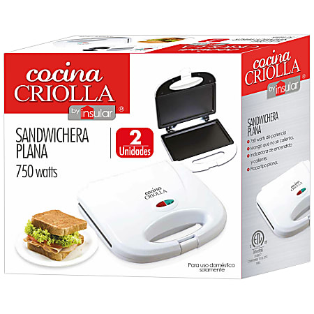 Cocina Criolla Flat Sandwich Maker, 3-1/4”H x 8-1/8”W x 9-1/8”D, White