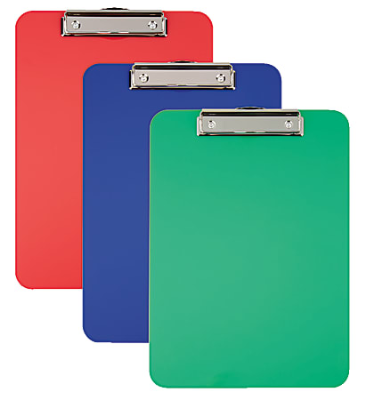 Office Depot® Brand Acrylic Clipboard, 9" x 12-1/2", Assorted Colors, Pack Of 3