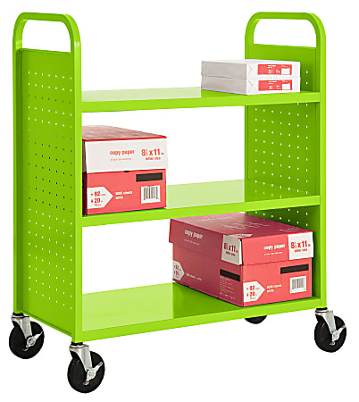 Sandusky® Book Truck, Double-Sided With 3 Flat Shelves, 46"H x 39"W x 19"D, Lime Green