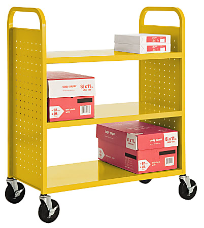 Sandusky® Book Truck, Double-Sided With 3 Flat Shelves, 46"H x 39"W x 19"D, Yellow