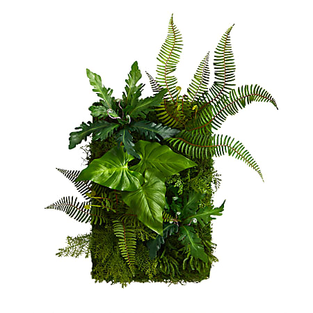 Nearly Natural Mixed Foliage Artificial Living Wall, 24”H x 16”W x 9”D, Green