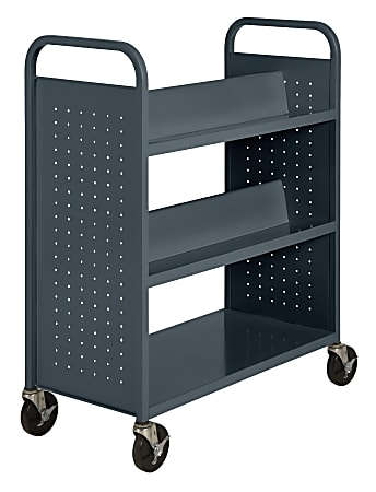 Sandusky® Book Truck, Double-Sided With 1 Flat/4 Sloped Shelves, 46"H x 39"W x 19"D, Charcoal