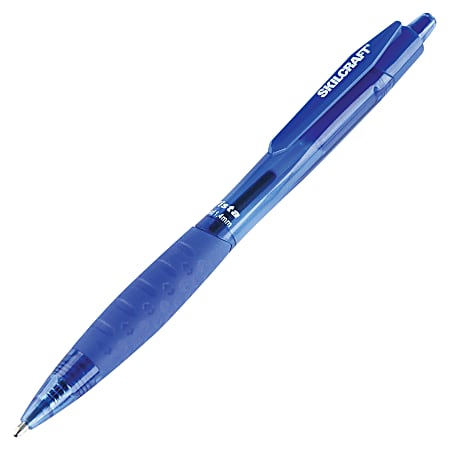 SKILCRAFT® Retractable Ballpoint Pens, Bold Point, 1.4mm, Blue Barrel, Blue Ink, Pack Of 12