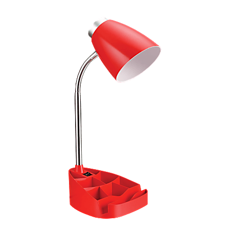 LimeLights Gooseneck Organizer Desk Lamp, Adjustable Height, Red Shade/Red Base