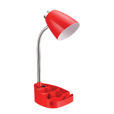LimeLights Gooseneck Organizer Desk Lamp, Adjustable Height, Red
