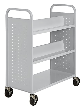 Sandusky® Book Truck, Double-Sided With 1 Flat/4 Sloped Shelves, 46"H x 39"W x 19"D, Dove Gray