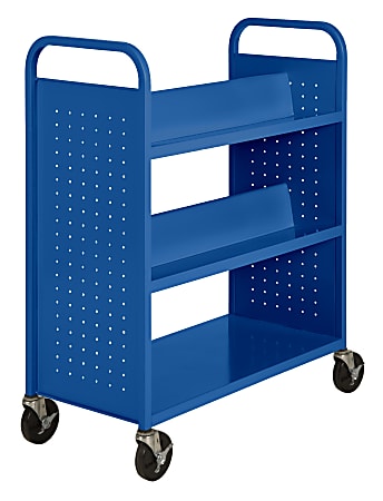 Sandusky® Book Truck, Double-Sided With 1 Flat/4 Sloped Shelves, 46"H x 39"W x 19"D, Blue