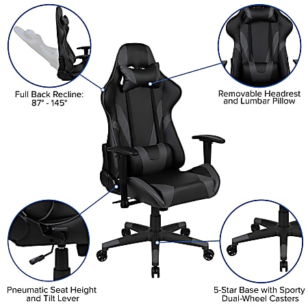 Flash Furniture X20 Ergonomic LeatherSoft High Back Racing Gaming Chair Gray Office Depot