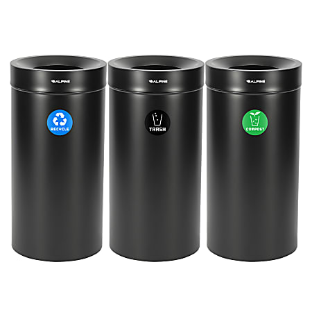 Alpine Stainless Steel 3-in-1 Compost Bin/Recycling Can/Trash Receptacle, 81 Gallon, Black