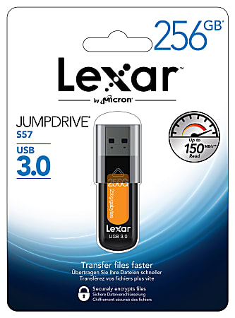Lexar® JumpDrive® S57 USB 3.0 Flash Drive, 256GB, Orange, LJDS57256AB