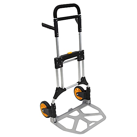 Mount-It! Folding Height-Adjustable Steel Hand Truck With 440 Lb. Capacity, 48.5"H x 23.5"W x 15.75"D, Black