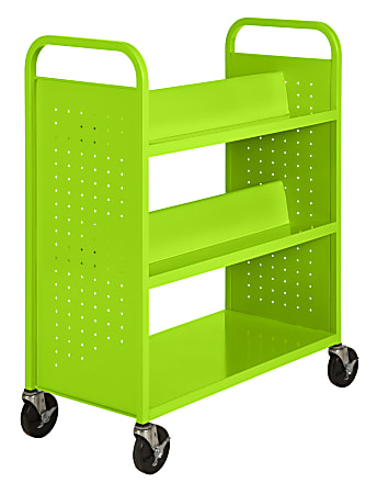 Sandusky® Book Truck, Double-Sided With 1 Flat/4 Sloped Shelves, 46"H x 39"W x 19"D, Lime Green