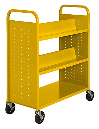 Sandusky® Book Truck, Double-Sided With 1 Flat/4 Sloped Shelves, 46"H x 39"W x 19"D, Yellow