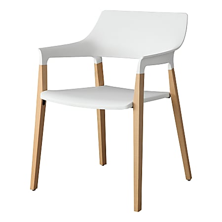 Lorell® Plastic Stack Chairs With Wood Legs, White, Set Of 2