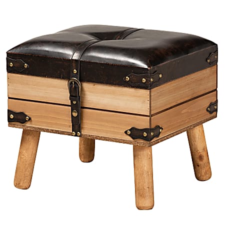 Baxton Studio Amena Storage Ottoman, 14-5/8”H x 15-3/4”W x 13-7/16”D, Dark Brown/Oak