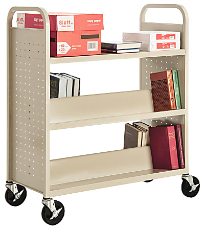 Sandusky® Book Truck, Double-Sided With 1 Flat/4 Sloped Shelves, 46"H x 39"W x 19"D, Putty