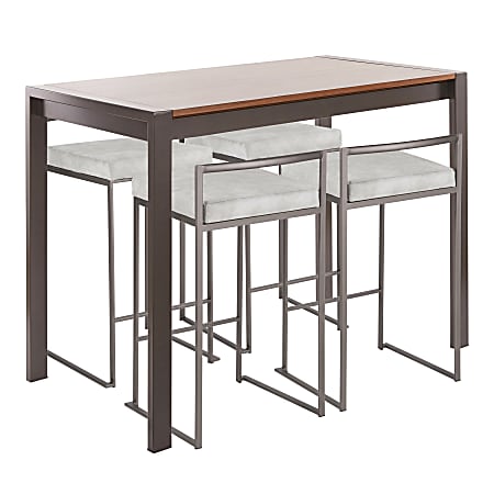 LumiSource Fuji Industrial Counter-Height Dining Table With 4 Stools, Antique Metal/Walnut/Light Gray Cowboy