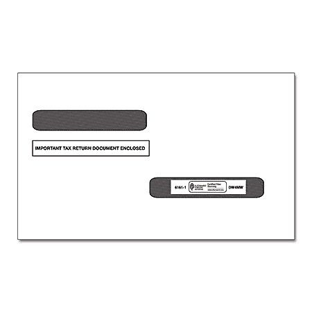 ComplyRight™ Double-Window Envelopes For W-2 (5216)/1099-R (5175) Tax Forms, Moisture-Seal, White, Pack Of 100 Envelopes