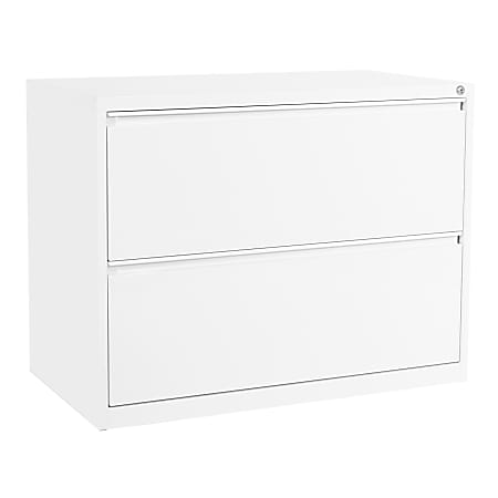 Office Star™ 35-1/2"W x 19-3/4"D Lateral 2-Drawer File Cabinet With Core-Removable Lock & Adjustable Glides, White