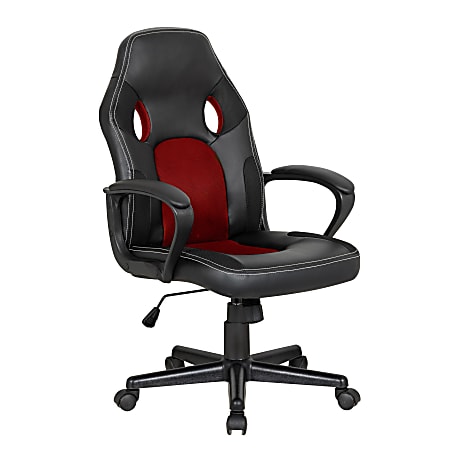 Elama Faux Leather/Mesh High-Back Adjustable Office Chair, Black/Red