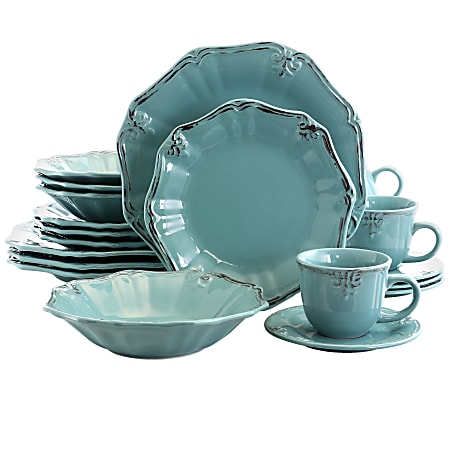 Elama Fleur De Lys 20-Piece Dinnerware Set, Turquoise